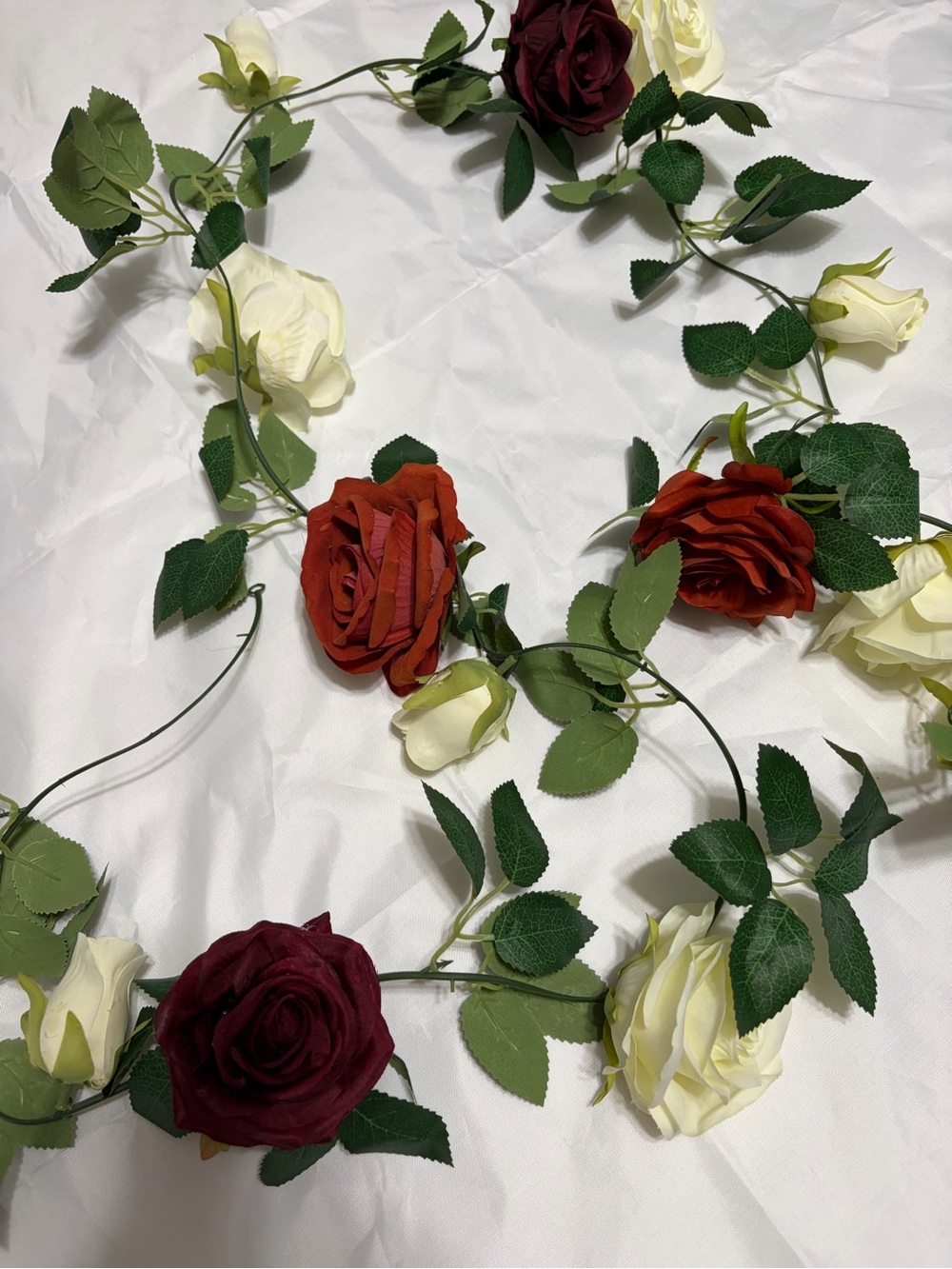 DIY 3 5ft Artificial Rose Garlands - Red, Burgundy & Cream Flowers